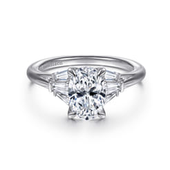 Athenee - 14K White Gold Oval Three Stone Diamond Engagement Ring