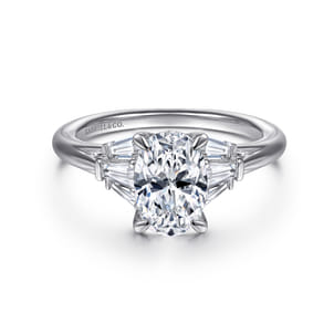 Athenee - 14K White Gold Oval Three Stone Diamond Engagement Ring