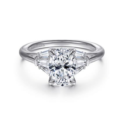 Athenee - 14K White Gold Oval Three Stone Diamond Engagement Ring