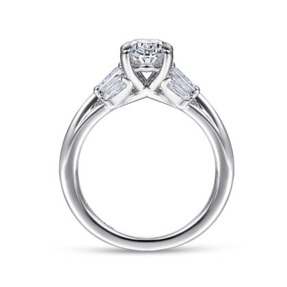 Athenee - 14K White Gold Oval Three Stone Diamond Engagement Ring