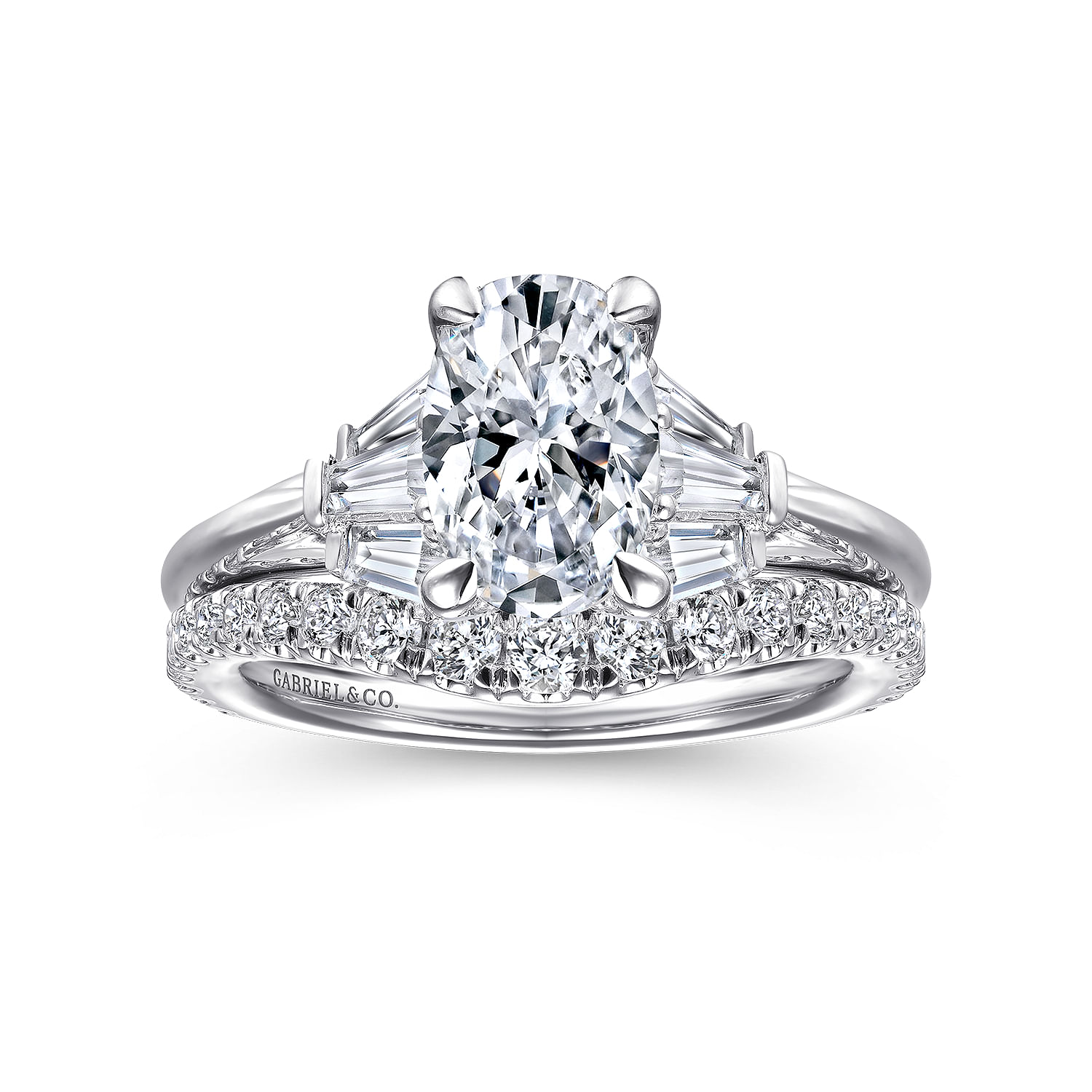 Athenee - 14K White Gold Oval Three Stone Diamond Engagement Ring