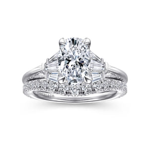 Athenee - 14K White Gold Oval Three Stone Diamond Engagement Ring