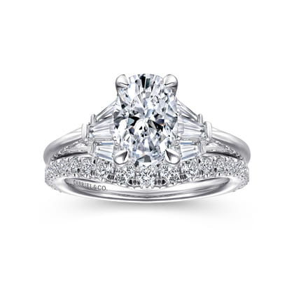 Athenee - 14K White Gold Oval Three Stone Diamond Engagement Ring