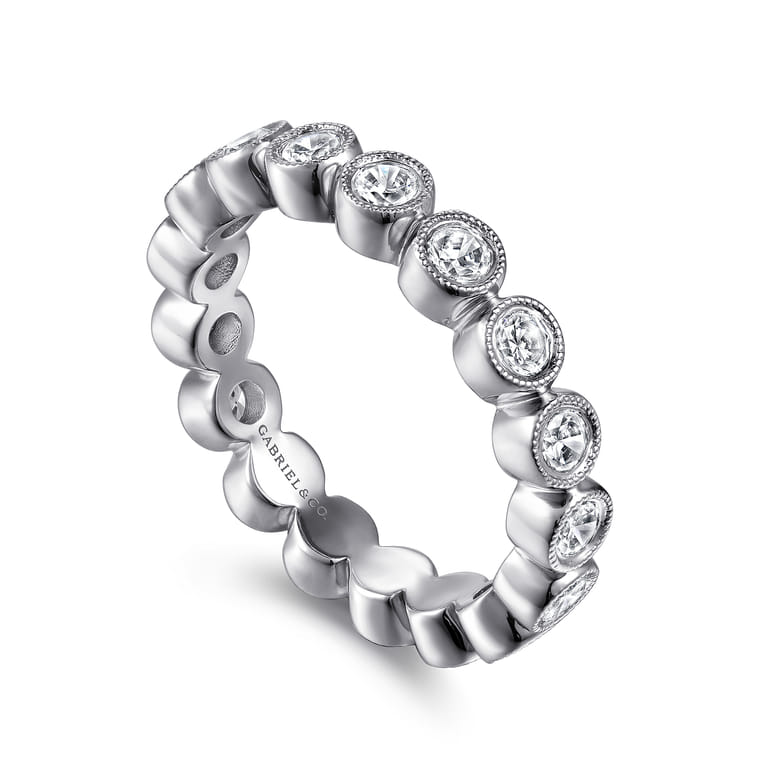 Eternity Band Wedding Ring in 14k White Gold with Round Natural Diamond at Gabriel & Co. - Shot 3
