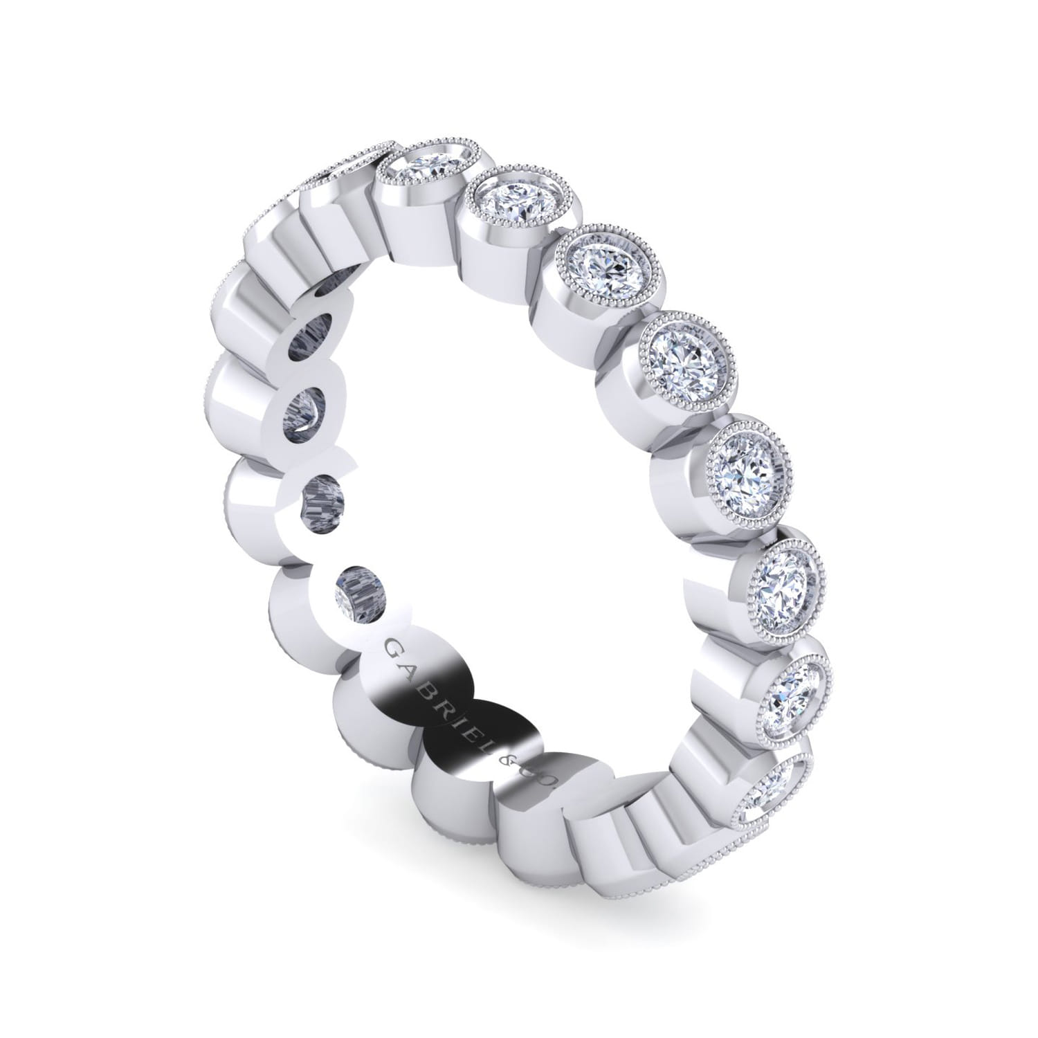 Eternity Band Wedding Ring in 14k White Gold with Round Natural Diamond at Gabriel & Co. - Shot 3