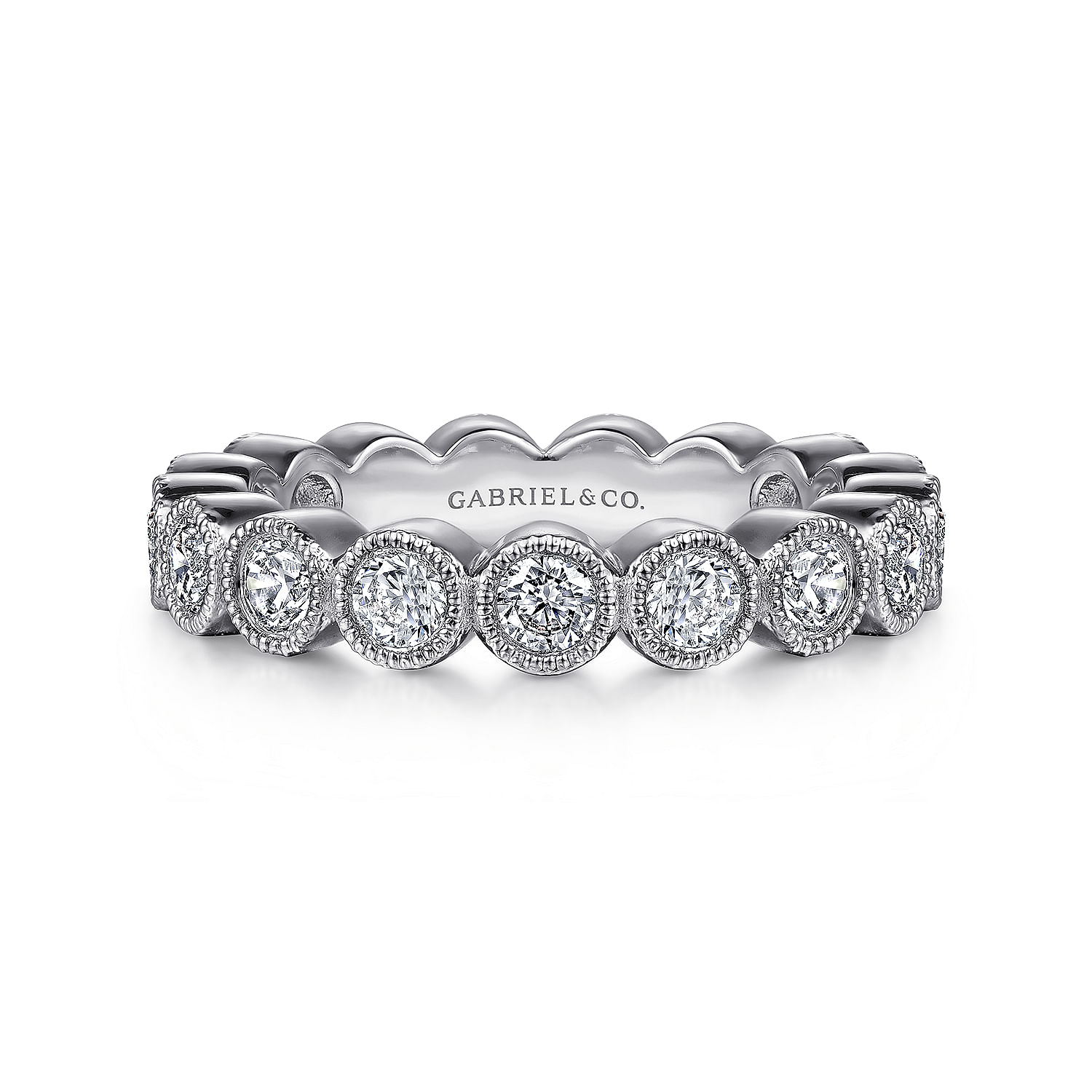 Athens - Vintage Inspired 14K White Gold Bezel Set Diamond Eternity Band