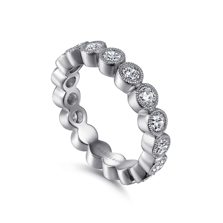 Eternity Band Wedding Ring in 14k White Gold with Round Natural Diamond at Gabriel & Co. - Shot 3