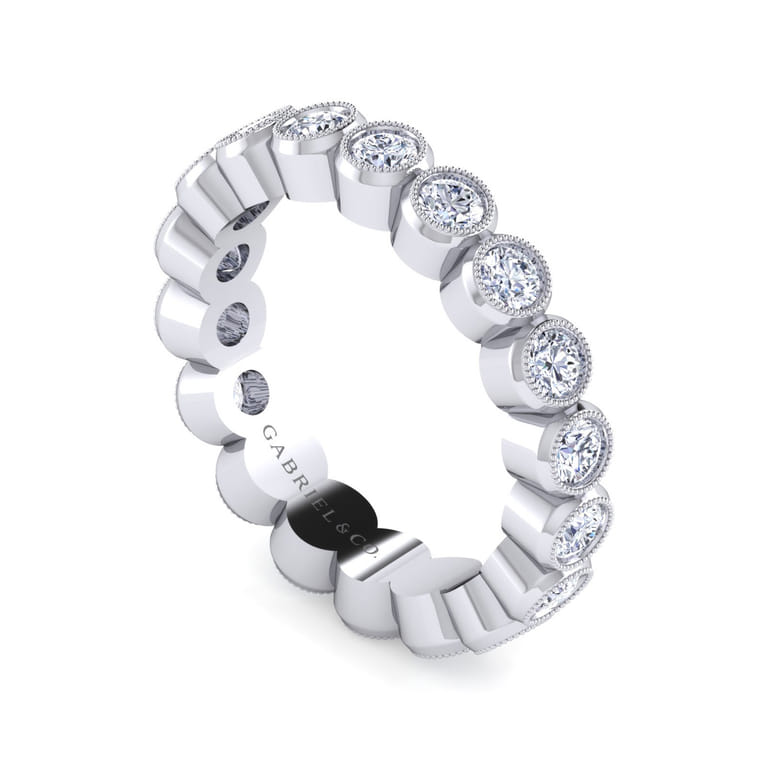 Eternity Band Wedding Ring in 14k White Gold with Round Natural Diamond at Gabriel & Co. - Shot 3