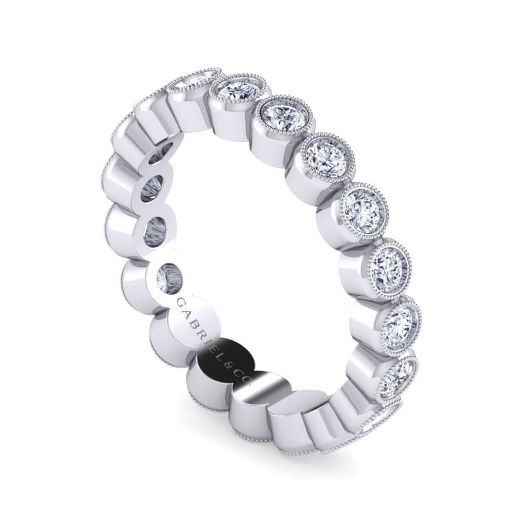 Eternity Band Wedding Ring in 14k White Gold with Round Natural Diamond at Gabriel & Co. - Shot 3