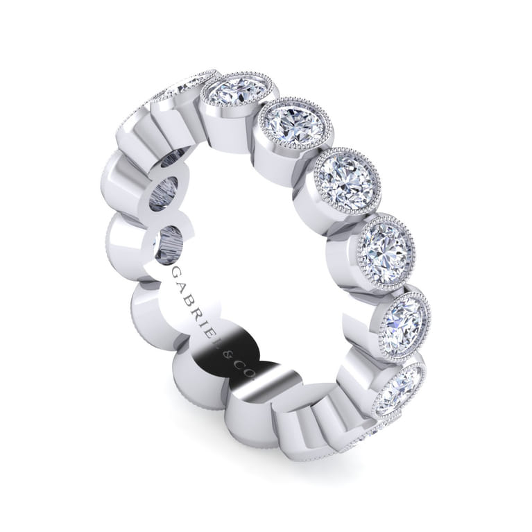 Eternity Band Wedding Ring in 14k White Gold with Round Natural Diamond at Gabriel & Co. - Shot 3