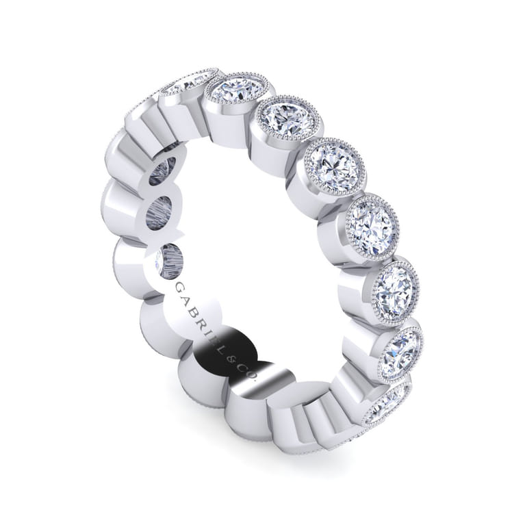 Eternity Band Wedding Ring in 14k White Gold with Round Natural Diamond at Gabriel & Co. - Shot 3