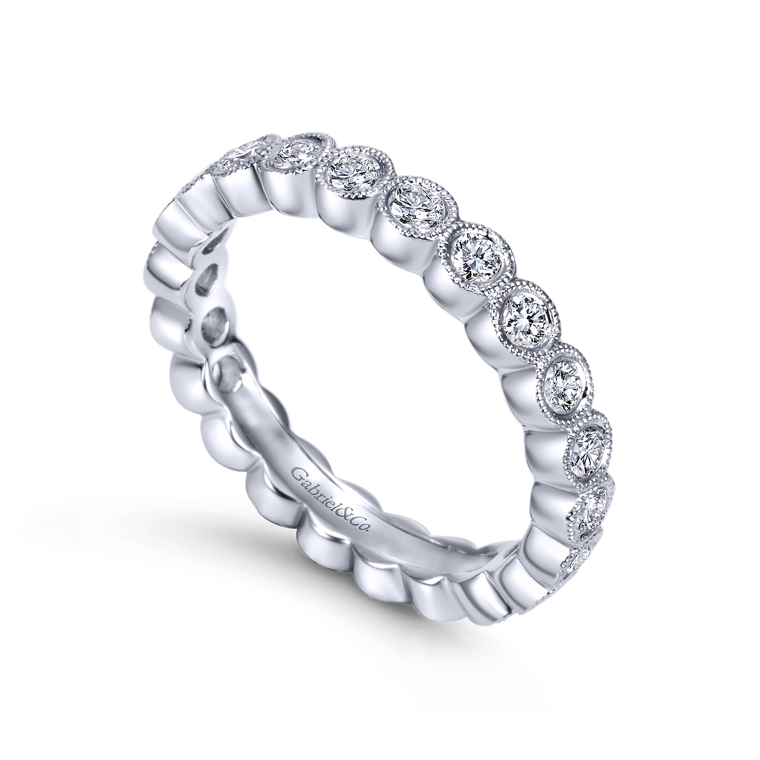 Eternity Band Wedding Ring in 14k White Gold with Round Natural Diamond at Gabriel & Co. - Shot 3