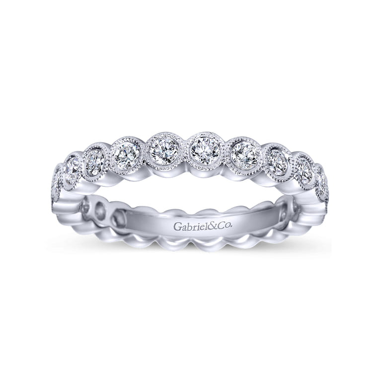 Eternity Band Wedding Ring in 14k White Gold with Round Natural Diamond at Gabriel & Co. - Shot 4