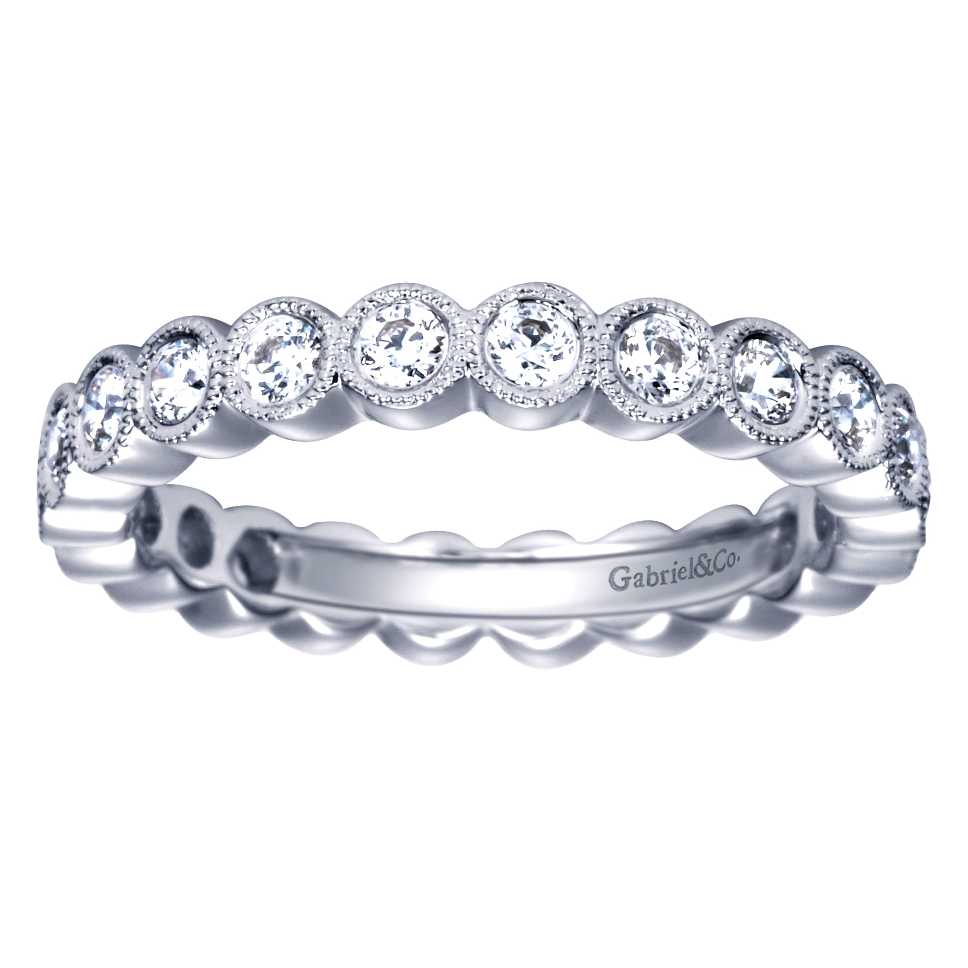 Eternity Band Wedding Ring in 14k White Gold with Round Natural Diamond at Gabriel & Co. - Shot 5