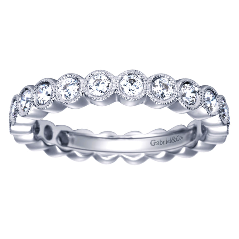 Eternity Band Wedding Ring in 14k White Gold with Round Natural Diamond at Gabriel & Co. - Shot 5