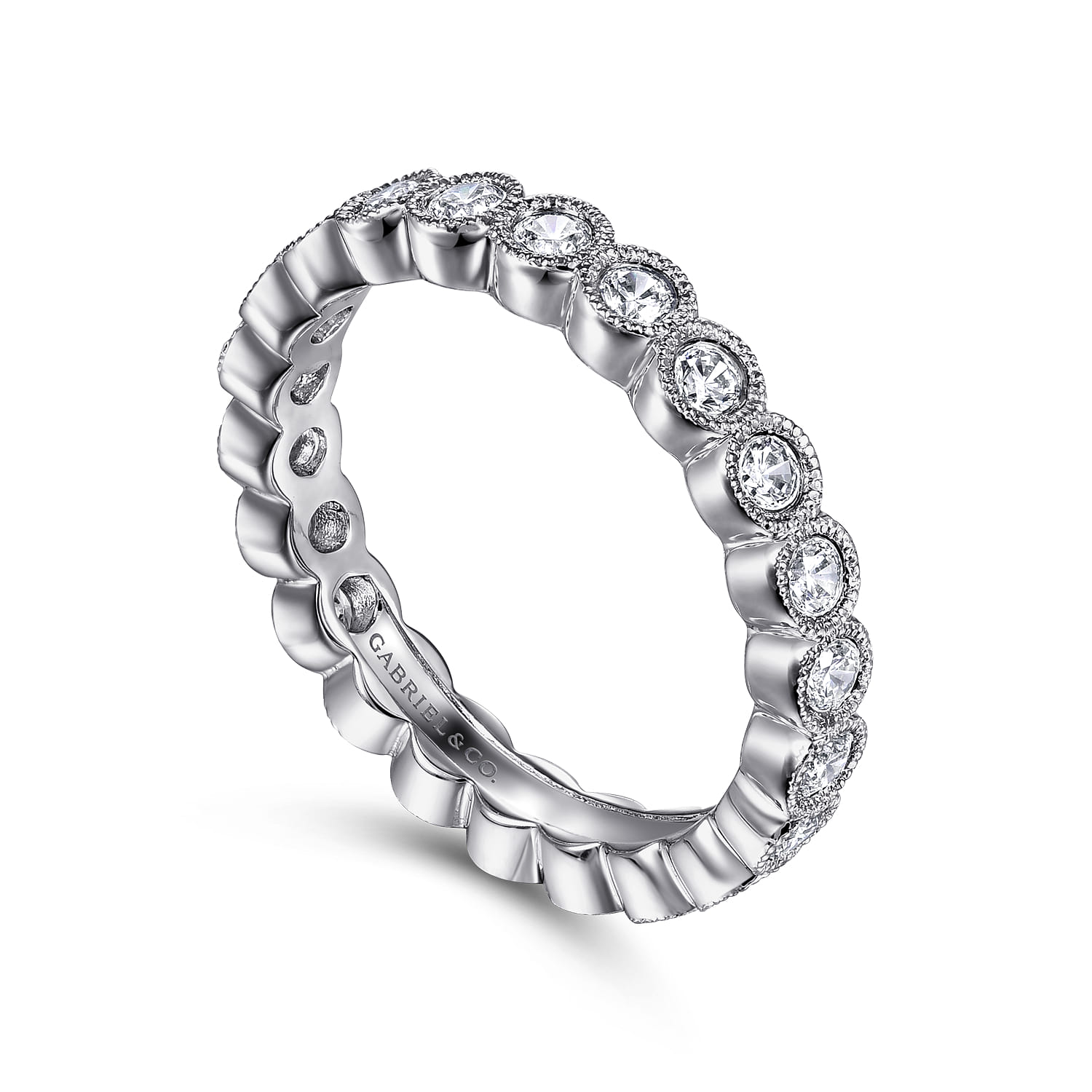 Eternity Band Wedding Ring in 14k White Gold with Round Natural Diamond at Gabriel & Co. - Shot 3