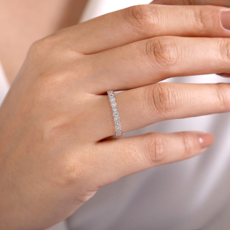 Eternity Band Wedding Ring in 14k White Gold with Round Natural Diamond at Gabriel & Co. - Shot 5