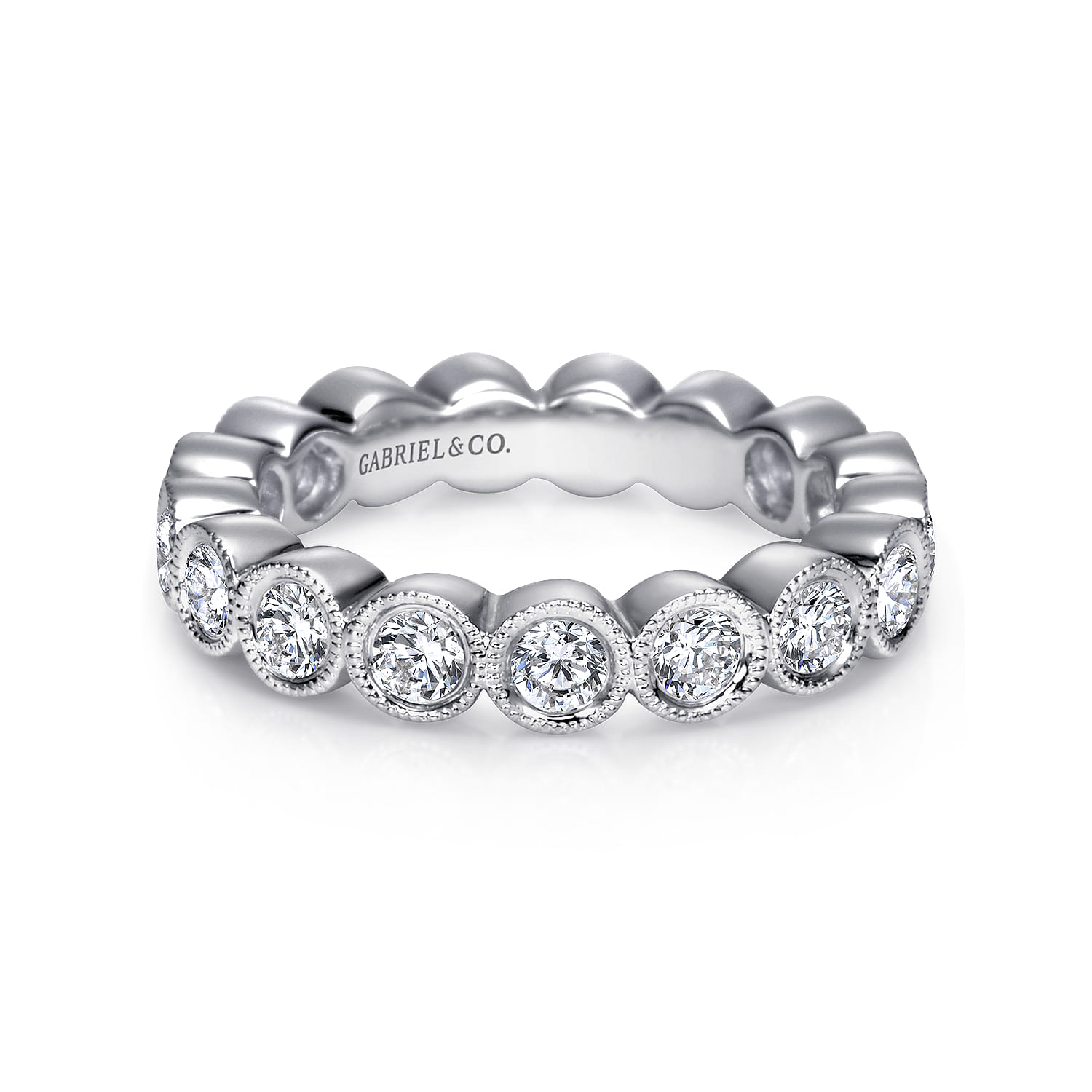Eternity Band Wedding Ring in 14k White Gold with Round Natural Diamond at Gabriel & Co. - Shot 1