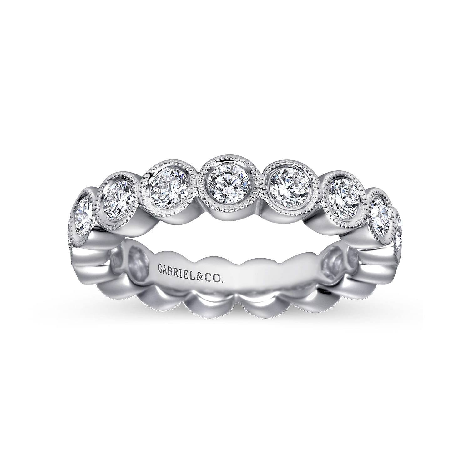 Eternity Band Wedding Ring in 14k White Gold with Round Natural Diamond at Gabriel & Co. - Shot 4