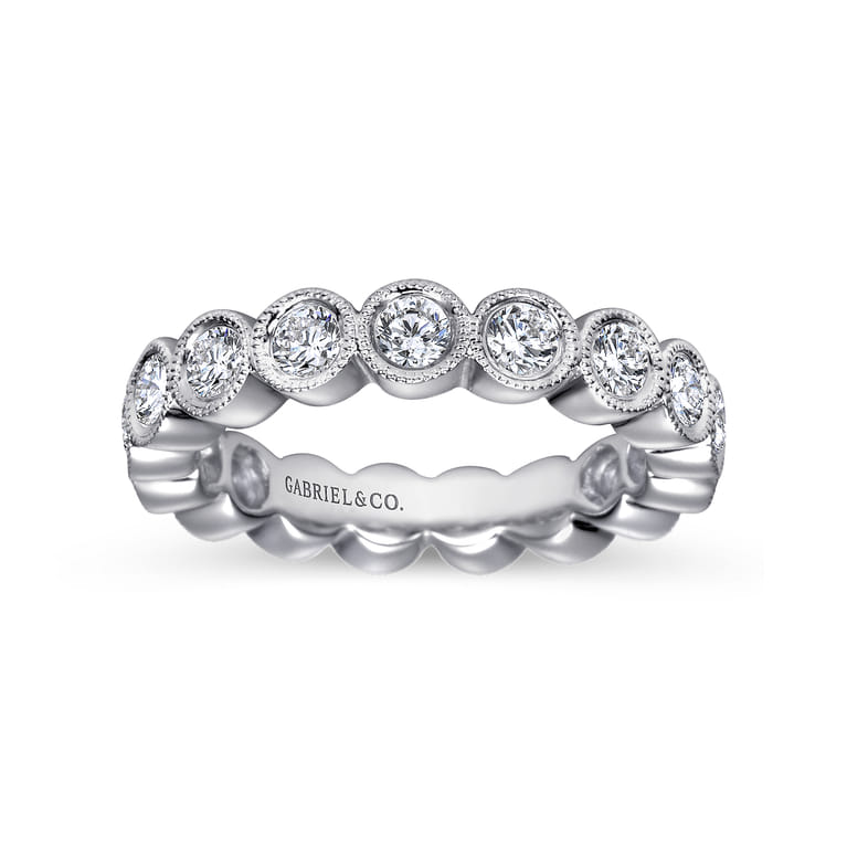 Eternity Band Wedding Ring in 14k White Gold with Round Natural Diamond at Gabriel & Co. - Shot 4