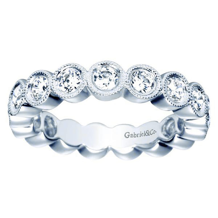 Eternity Band Wedding Ring in 14k White Gold with Round Natural Diamond at Gabriel & Co. - Shot 5