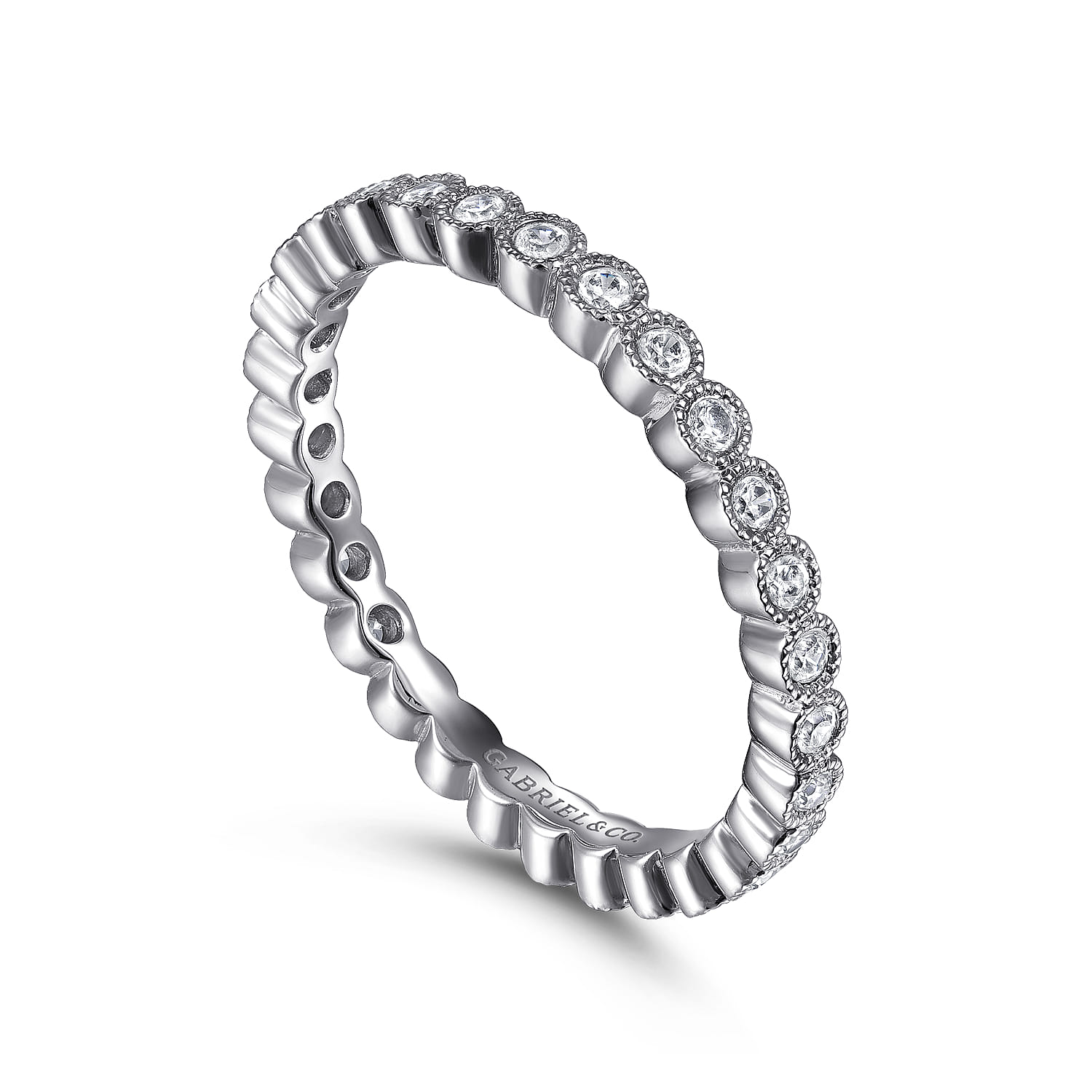 Eternity Band Wedding Ring in 14k White Gold with Round Natural Diamond at Gabriel & Co. - Shot 3