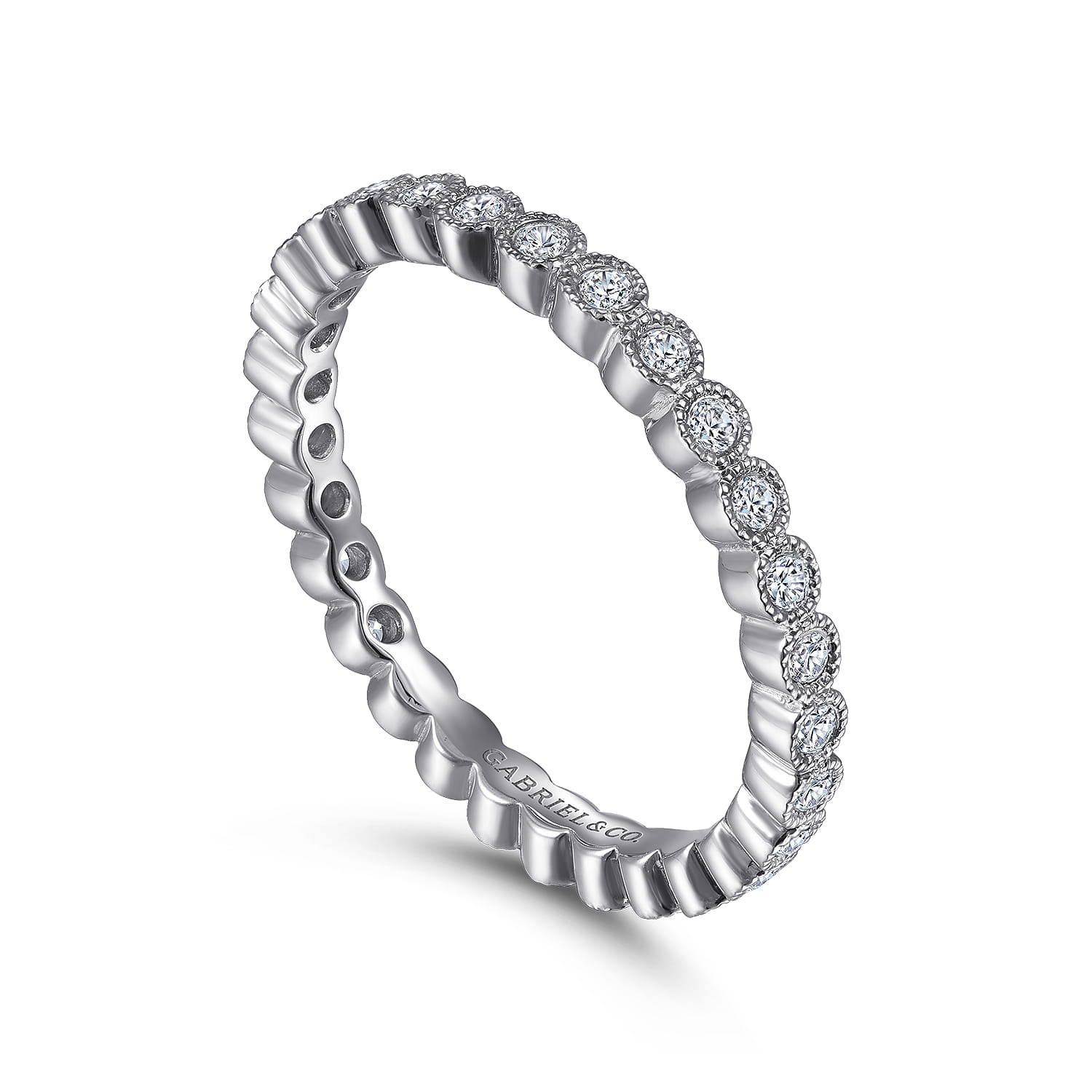 Eternity Band Wedding Ring in 14k White Gold with Round Natural Diamond at Gabriel & Co. - Shot 3