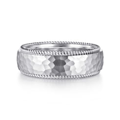 Atticus - 14K White Gold 8mm Mens Wedding Band in Hammer Finish