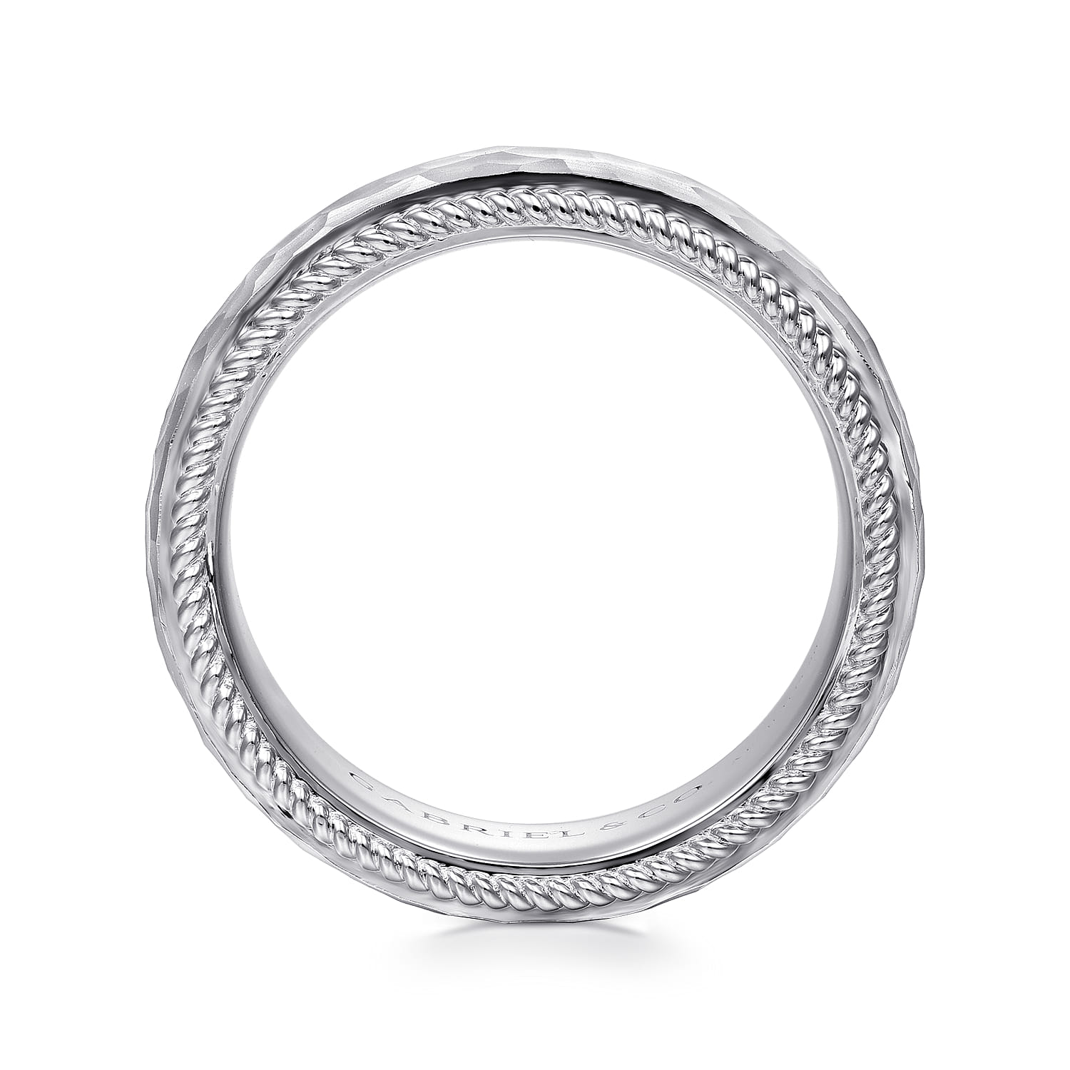 Atticus - 14K White Gold 8mm Mens Wedding Band in Hammer Finish - Shot 2