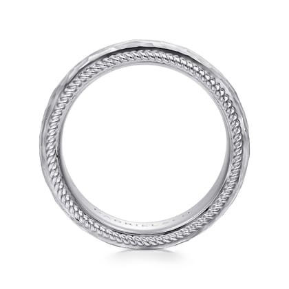 Atticus - 14K White Gold 8mm Mens Wedding Band in Hammer Finish