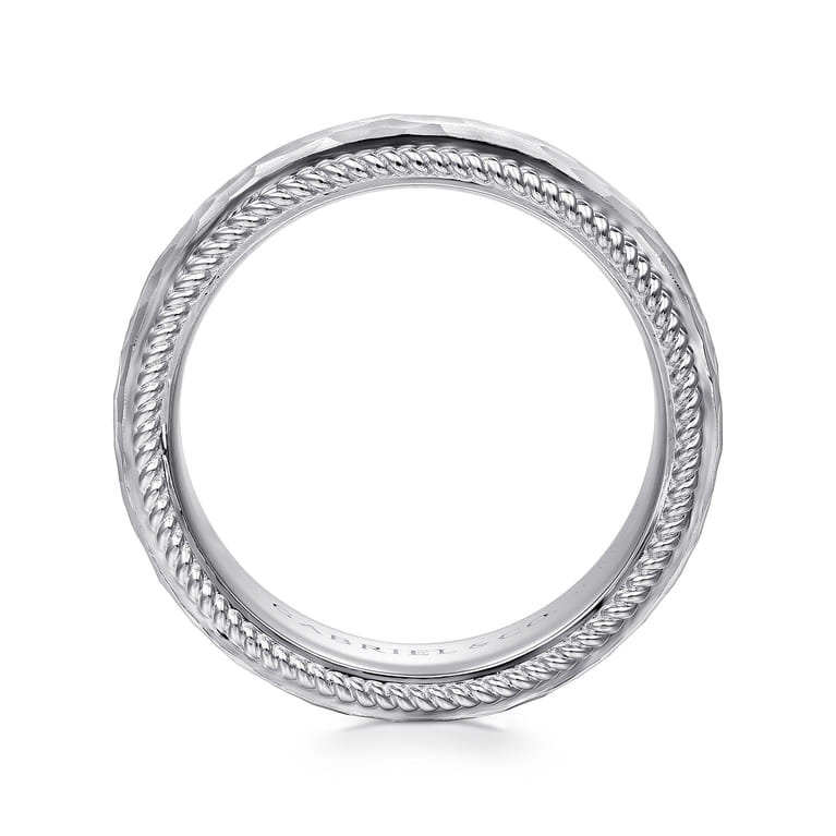 Atticus - 14K White Gold 8mm Mens Wedding Band in Hammer Finish - Shot 2