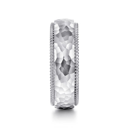Atticus - 14K White Gold 8mm Mens Wedding Band in Hammer Finish