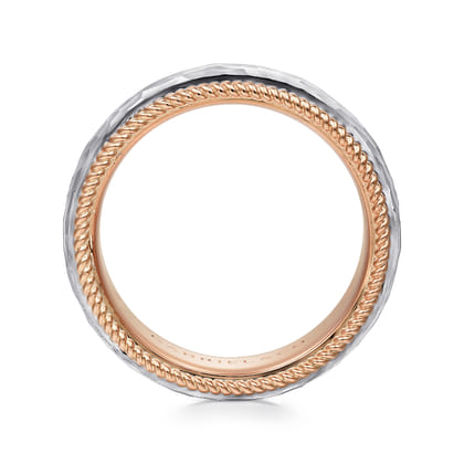 Atticus - 14K White-Rose Gold 8mm Mens Wedding Band in Hammer Finish