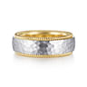 Atticus - 14K White-Yellow Gold 8mm - Two Tone Men's Wedding Band in Hammered Finish