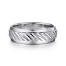 August - 14K White Gold 7mm - Rope Center and Polished Edge Men's Wedding Band in High Polished Finish