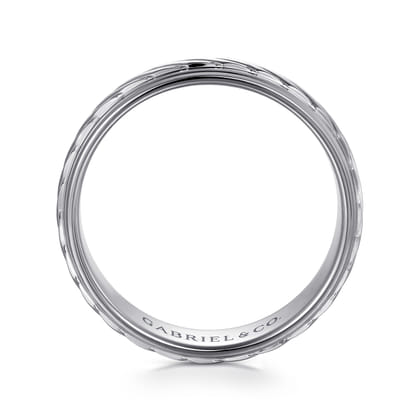 August - 14K White Gold 7mm - Rope Center and Polished Edge Men's Wedding Band in High Polished Finish