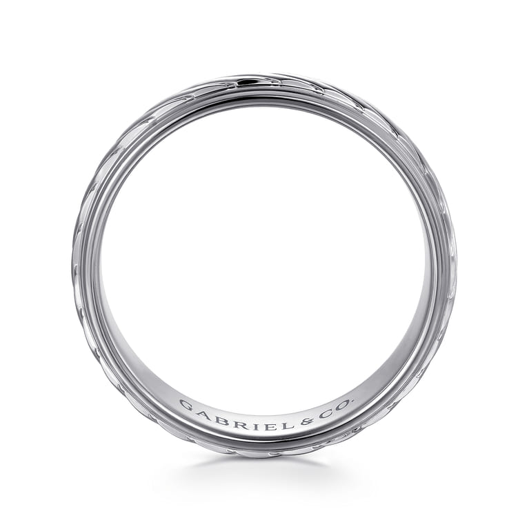 August - 14K White Gold 7mm - Rope Center and Polished Edge Men's Wedding Band in High Polished Finish - Shot 2
