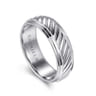 August - 14K White Gold 7mm - Rope Center and Polished Edge Men's Wedding Band in High Polished Finish