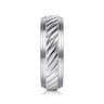 August - 14K White Gold 7mm - Rope Center and Polished Edge Men's Wedding Band in High Polished Finish