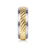 August - 14K White-Yellow Gold 7mm - Rope Center and Polished Edge Men's Wedding Band in High Polished Finish