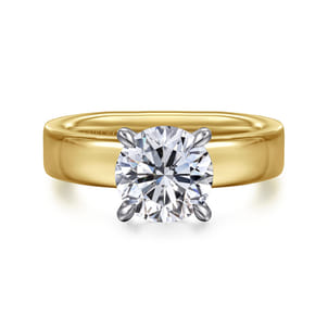 Aura - 14K White-Yellow Gold Round Solitaire Diamond Engagement Ring