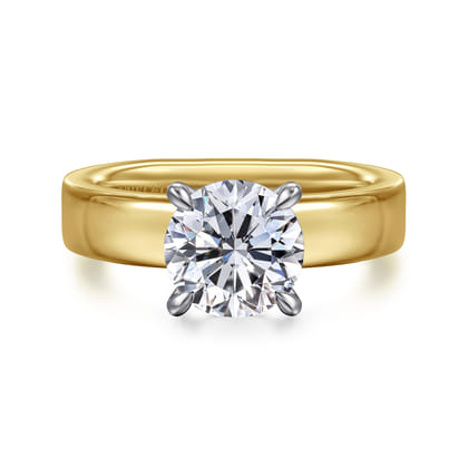 Aura - 14K White-Yellow Gold Round Solitaire Diamond Engagement Ring