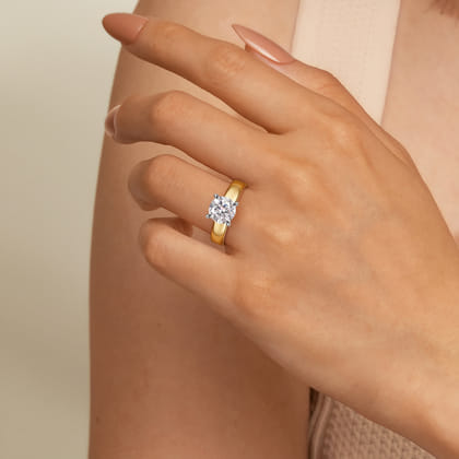 Aura - 14K White-Yellow Gold Round Solitaire Diamond Engagement Ring