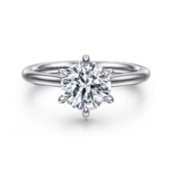 Aure - 14K White Gold 6 Prong Round Solitaire Diamond Engagement Ring