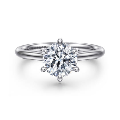 Aure - 14K White Gold 6 Prong Round Solitaire Diamond Engagement Ring