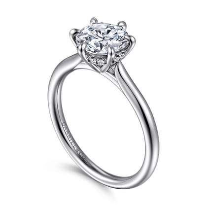 Aure - 14K White Gold 6 Prong Round Solitaire Diamond Engagement Ring