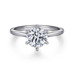 Aure - 14K White Gold 6 Prong Round Solitaire Diamond Engagement Ring
