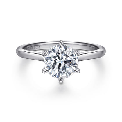 Aure - 14K White Gold 6 Prong Round Solitaire Diamond Engagement Ring