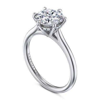 Aure - 14K White Gold 6 Prong Round Solitaire Diamond Engagement Ring