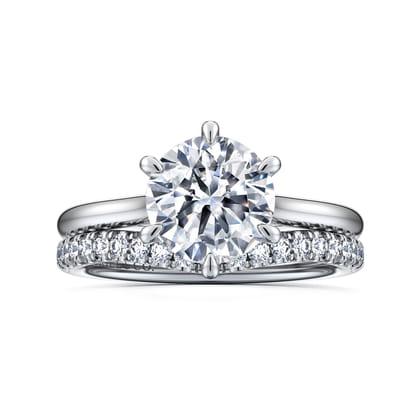 Aure - 14K White Gold 6 Prong Round Solitaire Diamond Engagement Ring